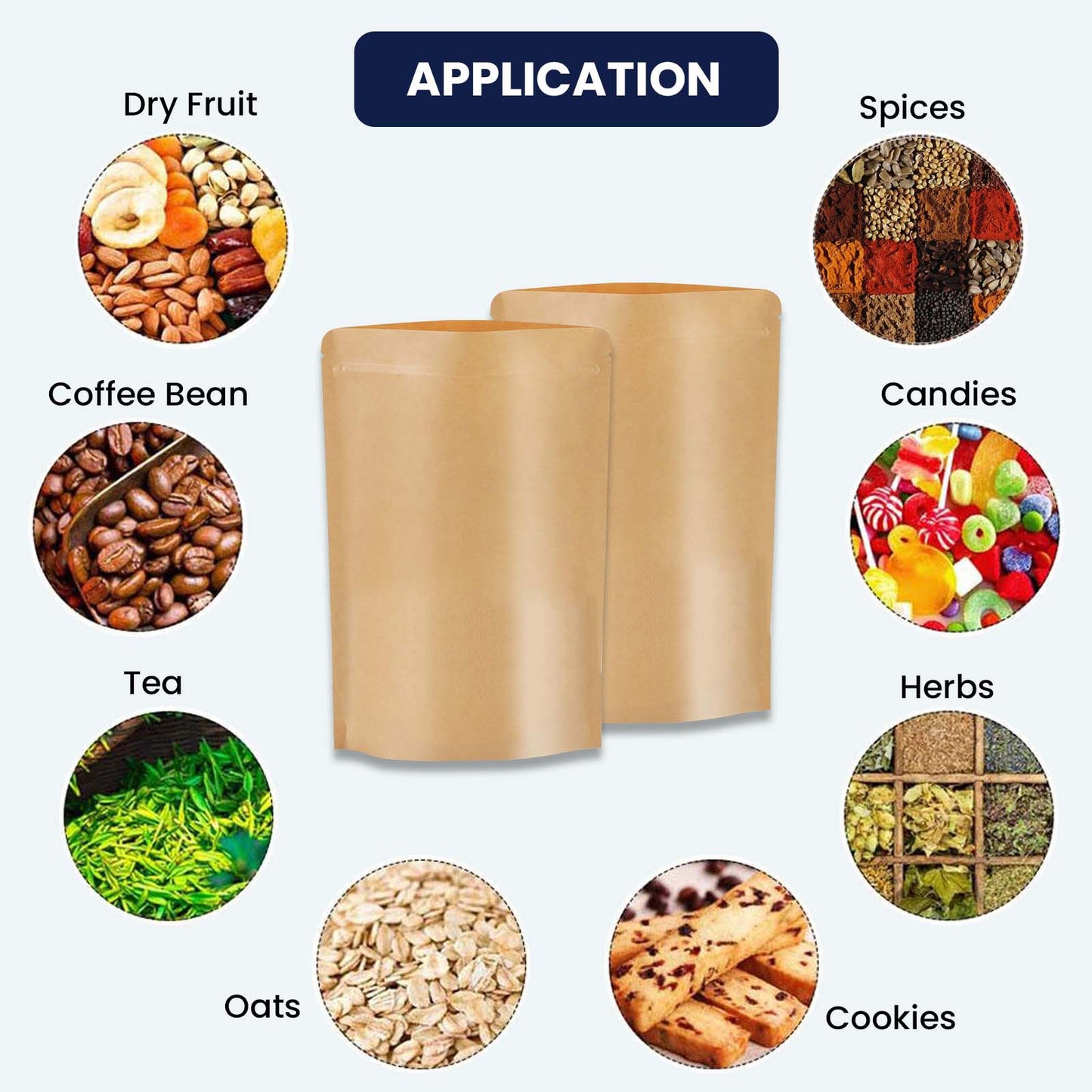 Paper bags used for dryfruits packaging, tea packaging, coffee packaging, spices packaging, grains packaging||150 to 250gm - 130mm(W) * 210mm(H) * 40mm+40mm(BG)