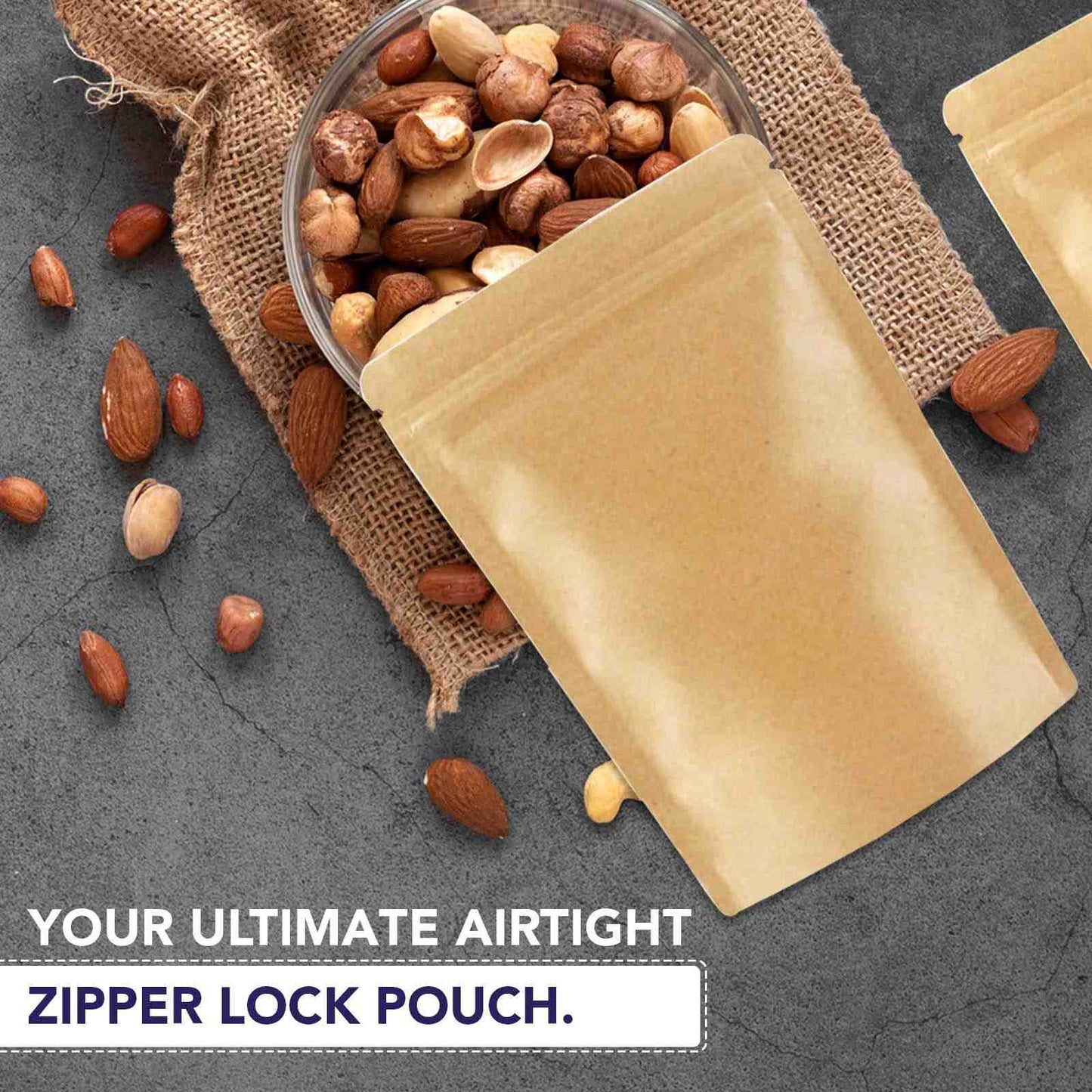 paper pouch near me, brown paper bags manufactures, pouch pacjaking, zipper bags for food, delhi ncr paper pouch||250 to 400gm - 160mm(W) * 230mm(H) * 45mm+45mm(BG)