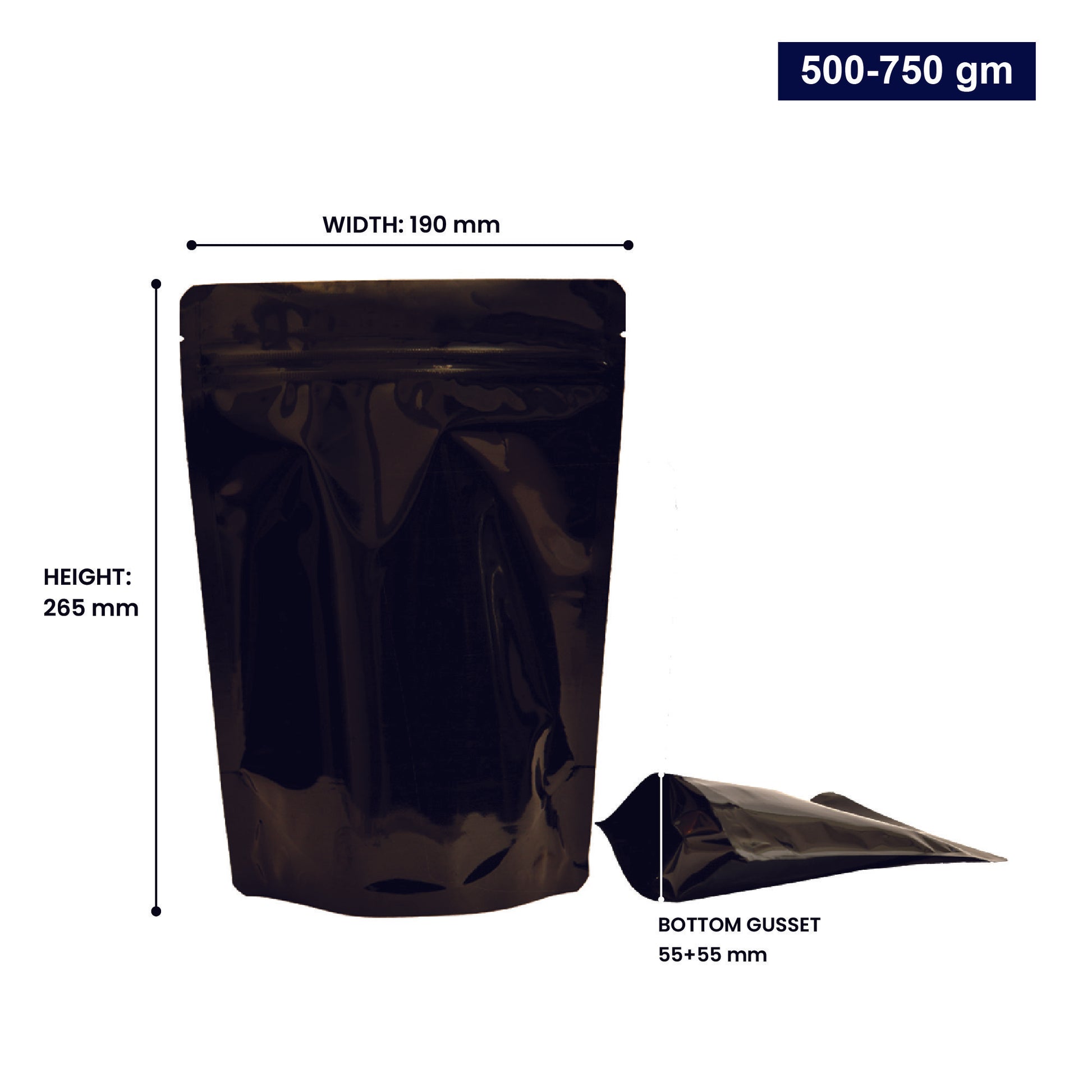 500 to 750gm - 190mm(W) * 265mm(H) * 55mm+55mm(BG)