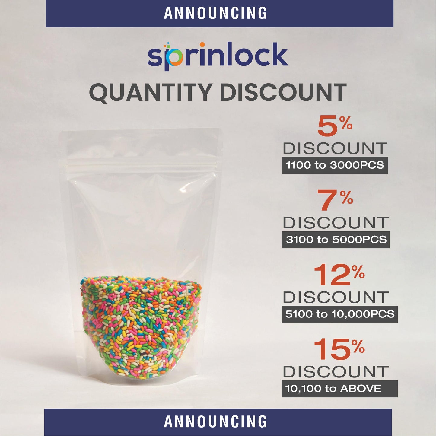 Sprinlock-Both Side Clear/Transparent Stand Up Pouches with Zipper
