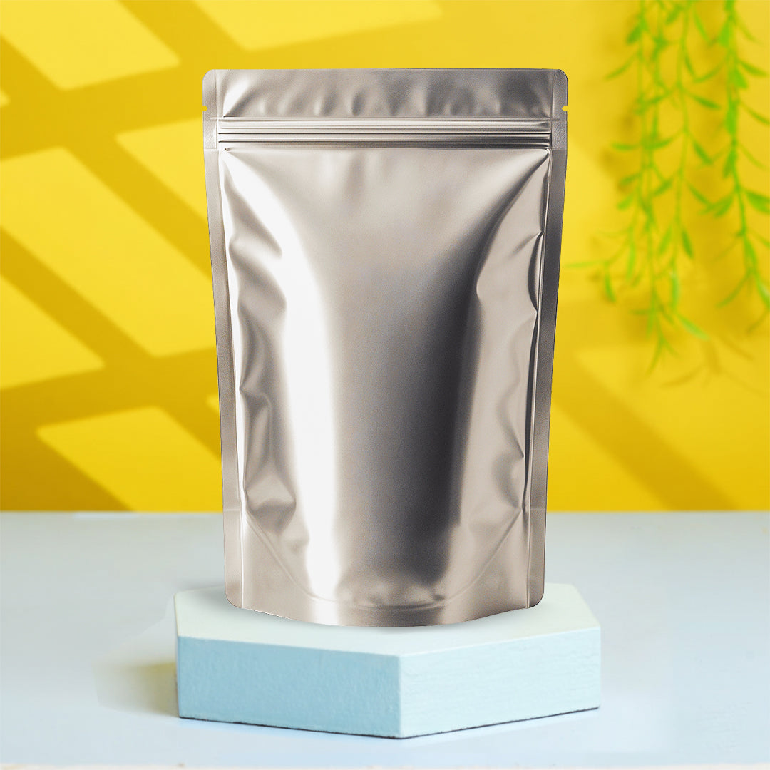 Matte silver stand up zipper pouch for packaging