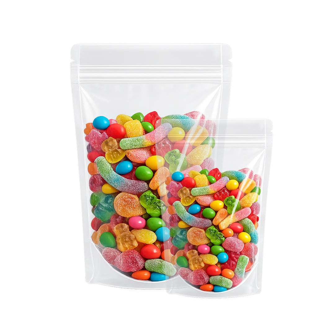 Clear transparent stand up zipper pouch for food packaging||50 to 70gm - 95mm(W) * 150mm(H) * 60mm(BG)