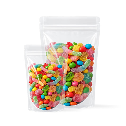 Clear transparent stand up zipper pouch for food packaging||50 to 70gm - 95mm(W) * 150mm(H) * 60mm(BG)