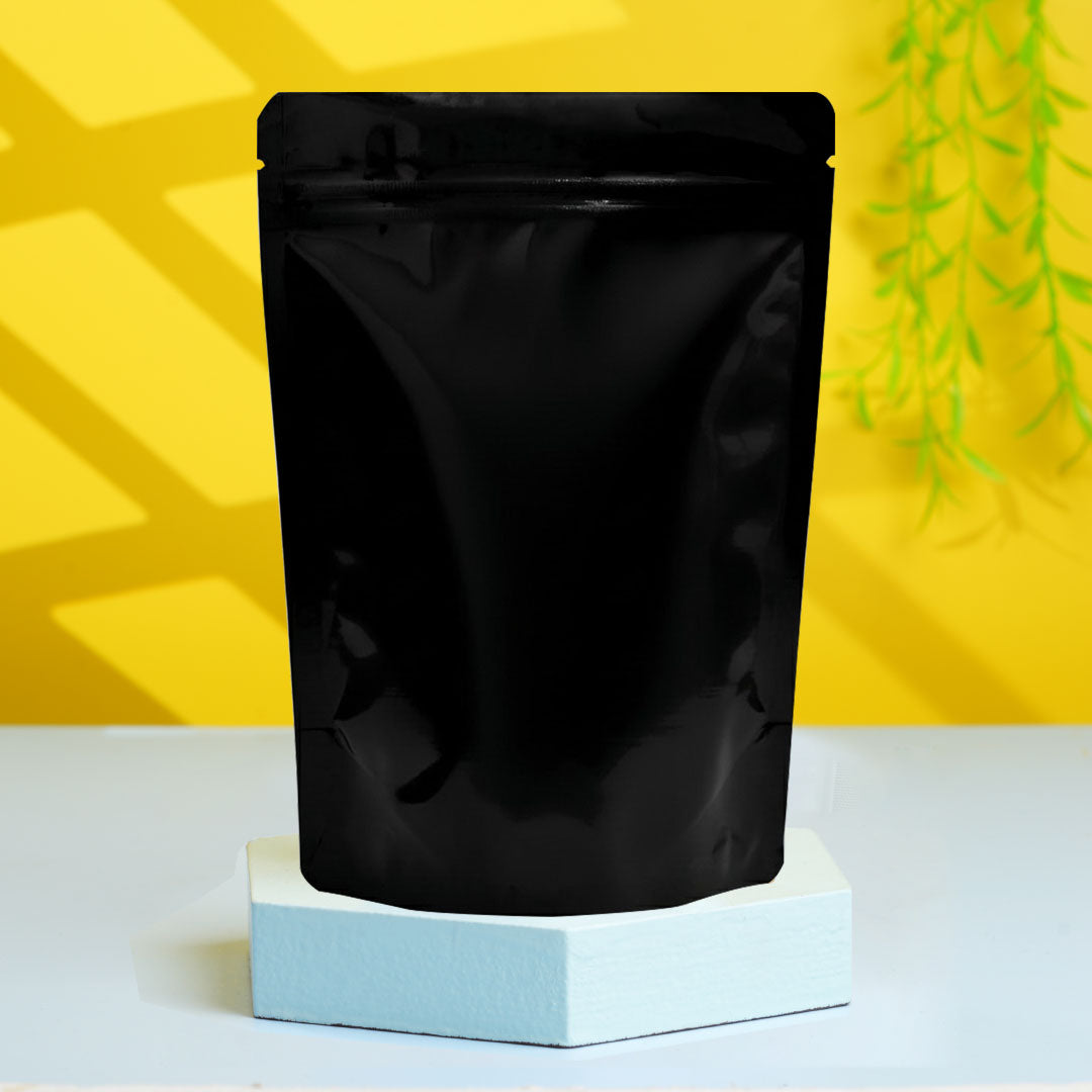 Gloss black stand up pouch with zipper for premium food packaging