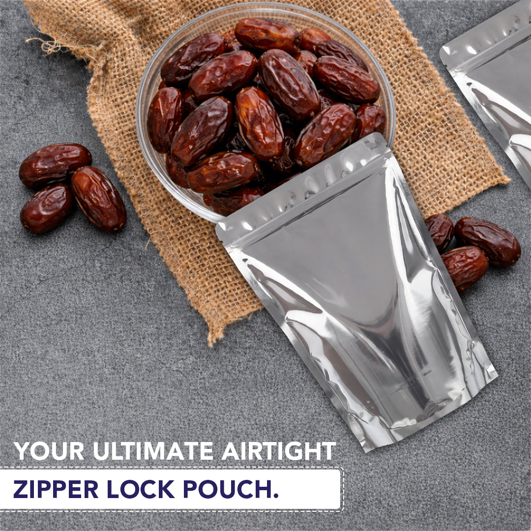 Both side gloss silver pouch suitable for branding labels||50 to 70gm - 95mm(W) * 150mm(H) * 60mm(BG)