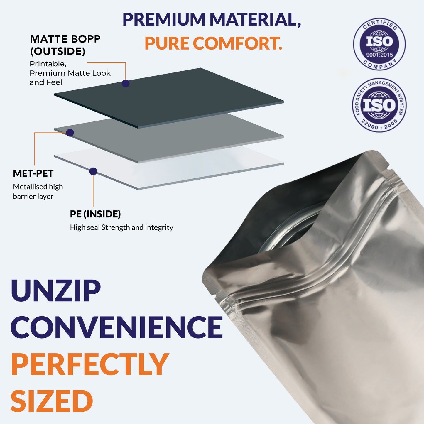 PET PE and PET METPET structure of matte silver pouch||70 to 100gm - 110mm(W) * 170mm(H) * 70mm(BG)