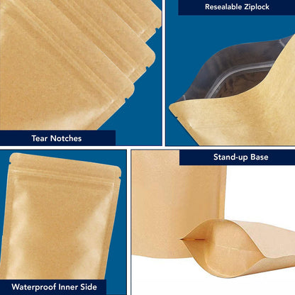 Pouches are heat sealable, reclosable zipper, stand up design, with rounded corner||150 to 250gm - 130mm(W) * 210mm(H) * 40mm+40mm(BG)