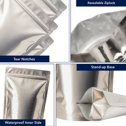 Matte silver pouch suitable for branding labels||250 to 400gm - 160mm(W) * 230mm(H) * 90mm(BG)