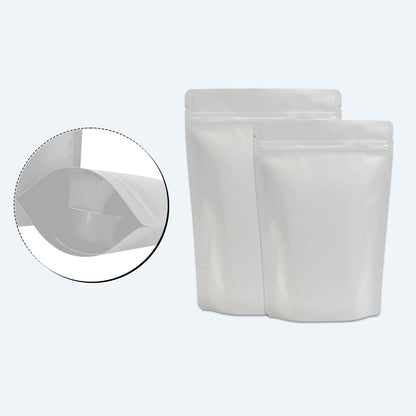 Matte white pouch for food packaging and retail uses||250 to 400gm - 160mm(W) * 230mm(H) * 90mm(BG)