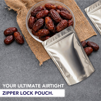 Matte silver pouch suitable for branding labels||750gm to 1kg - 210mm(W) * 310mm(H) * 110mm(BG)