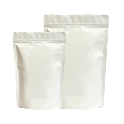 Matte white standup pouch with zipper – resealable milky pouch bag for food, snacks, coffee, and dry fruits packaging||750gm to 1kg - 210mm(W) * 310mm(H) * 55mm+55mm(BG)