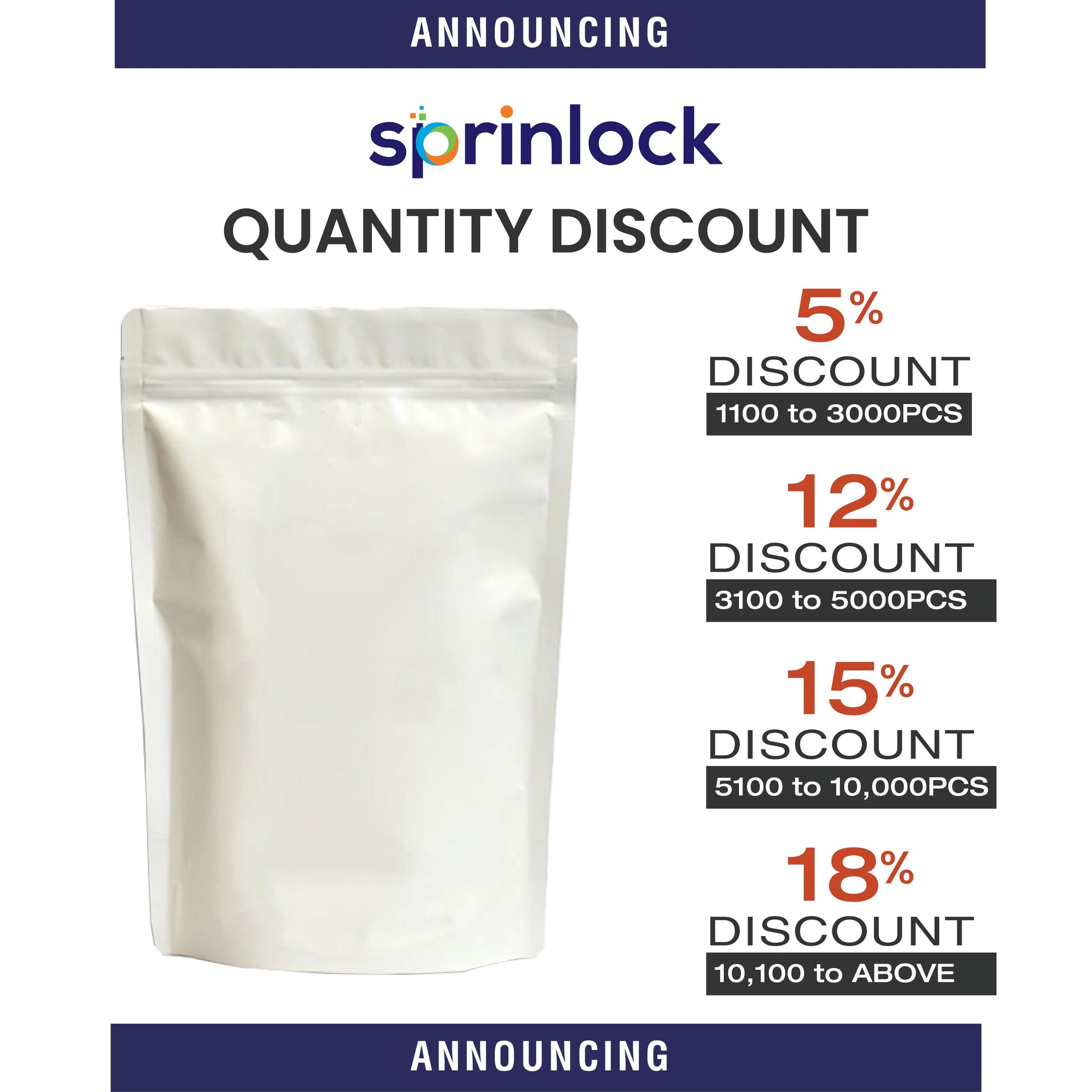 White stand-up zipper pouch wholesale quantity discount offers by Sprinlock – gold pouch packaging bulk order