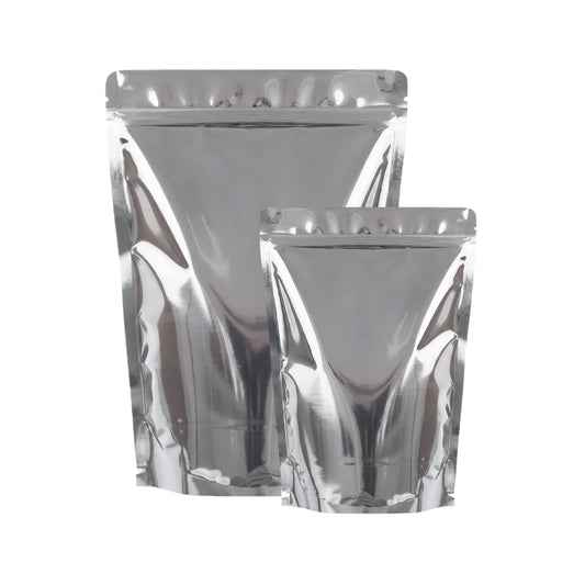 Both side gloss silver stand up zipper pouch for packaging||50 to 70gm - 95mm(W) * 150mm(H) * 60mm(BG)