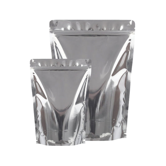 Both side gloss silver stand up zipper pouch for packaging||50 to 70gm - 95mm(W) * 150mm(H) * 60mm(BG)