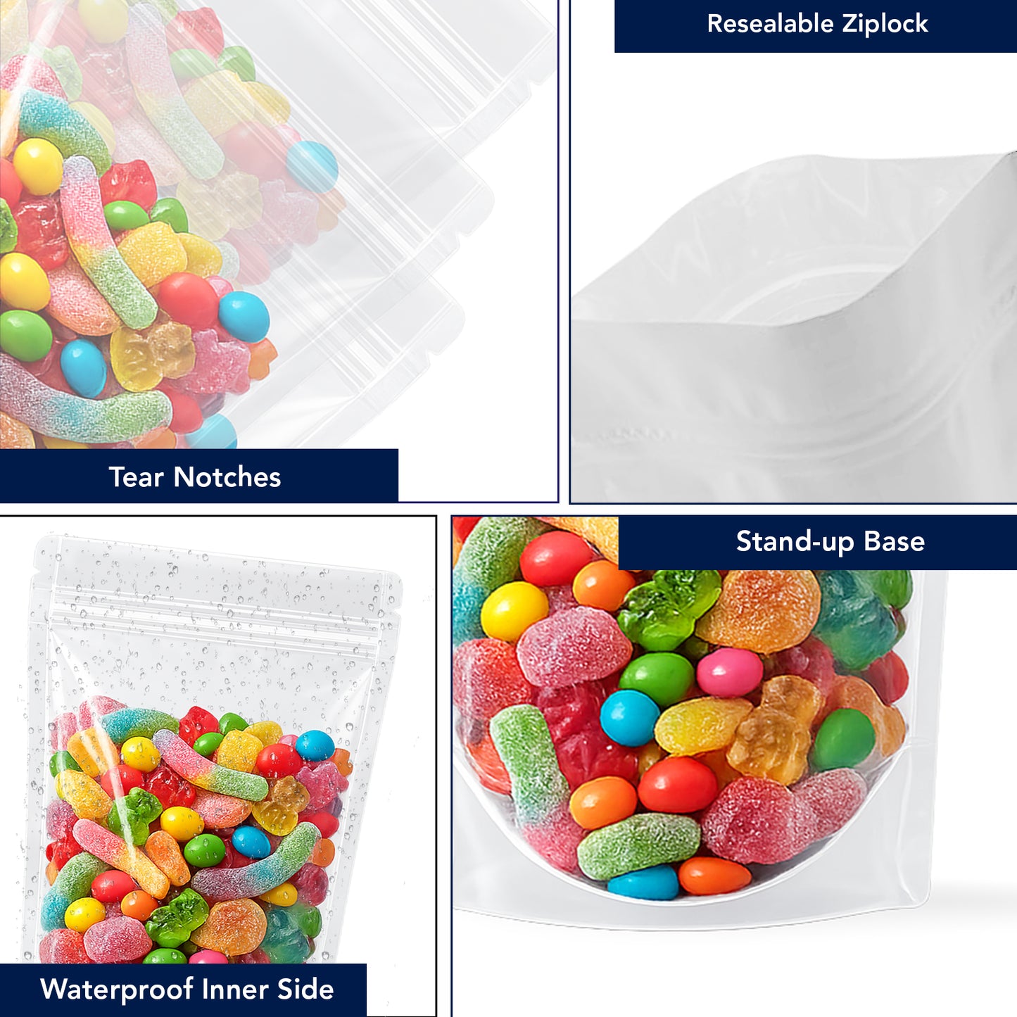 Clear transparent zipper pouch suitable for branding labels||50 to 70gm - 95mm(W) * 150mm(H) * 60mm(BG)